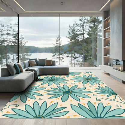 Teal Daisy Mid Century Floral Rug