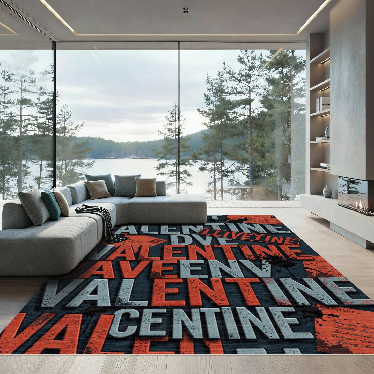 Crimson Gray Love Valentine Text Rug