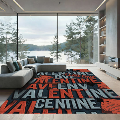 Crimson Gray Love Valentine Text Rug