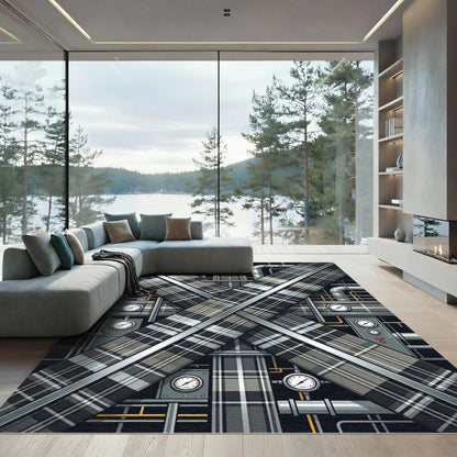 Industrial Plaid Crossing Pipes Rug