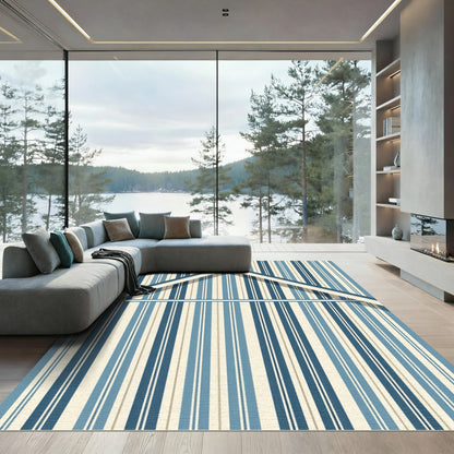 Modern Blue Ivory Linear Gabled Stripe Rug