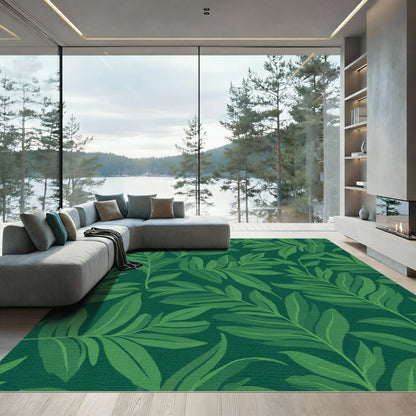 Deep Green Tropical Foliage Rug