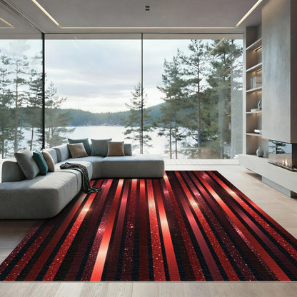 Bold Red Glitter Striped Vibe Rug