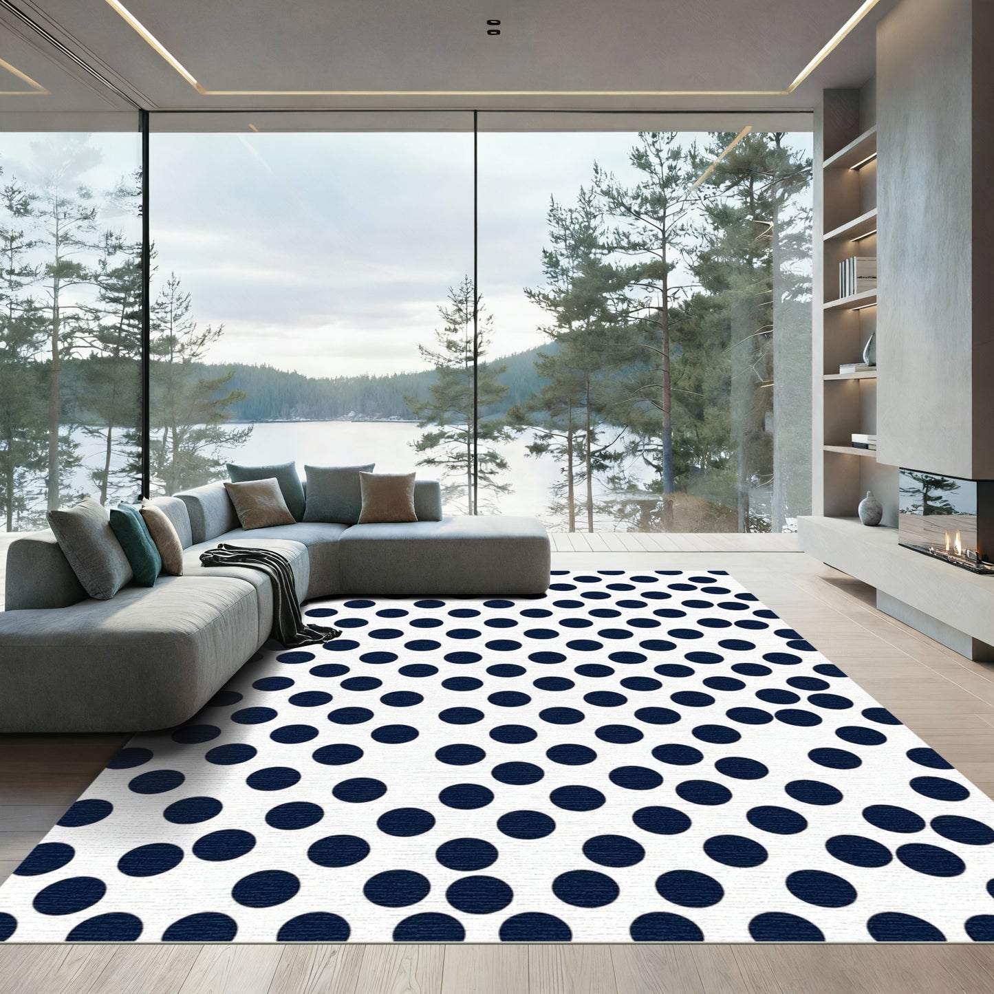 Classic Navy Blue Polka Dot Rug