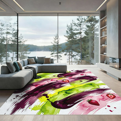 Abstract Strawberry Splash Watercolor Art Rug