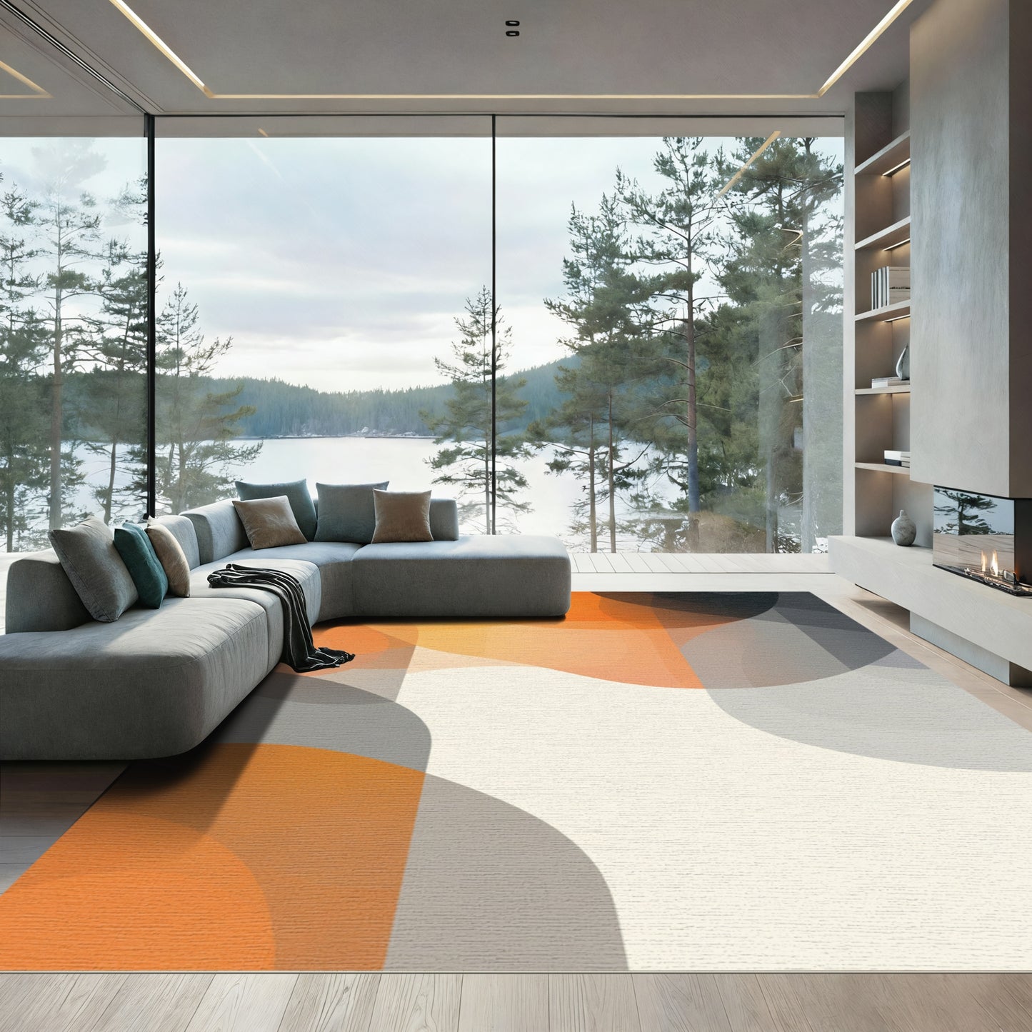 Orange Cream Abstract Gradation Shapes Rug