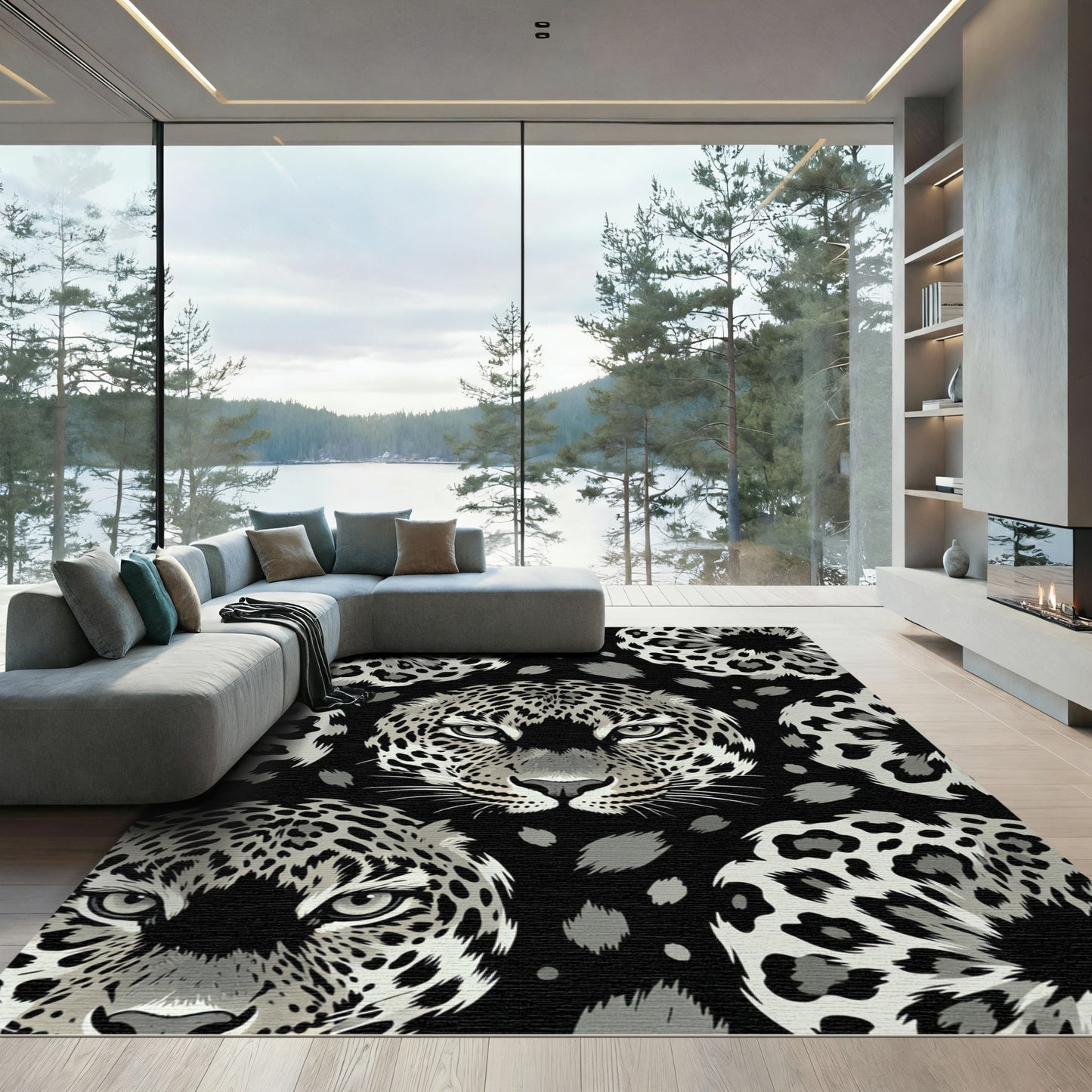 Monochromatic Leopard Spots Full Face Rug