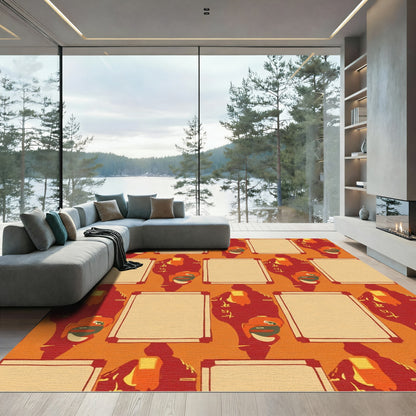 Red Ochre Abstract Figures with Panels Rug