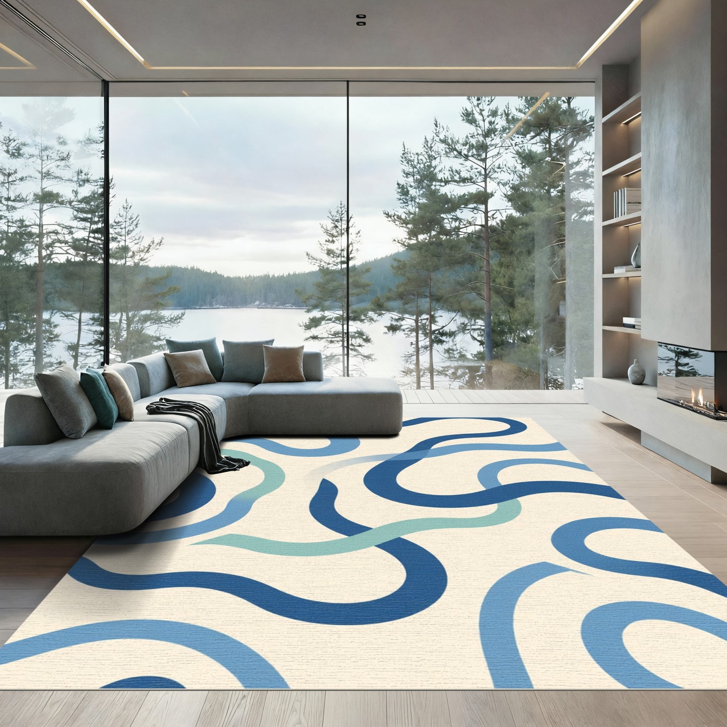 Oceanic Blue Swirl Ribbon Rug
