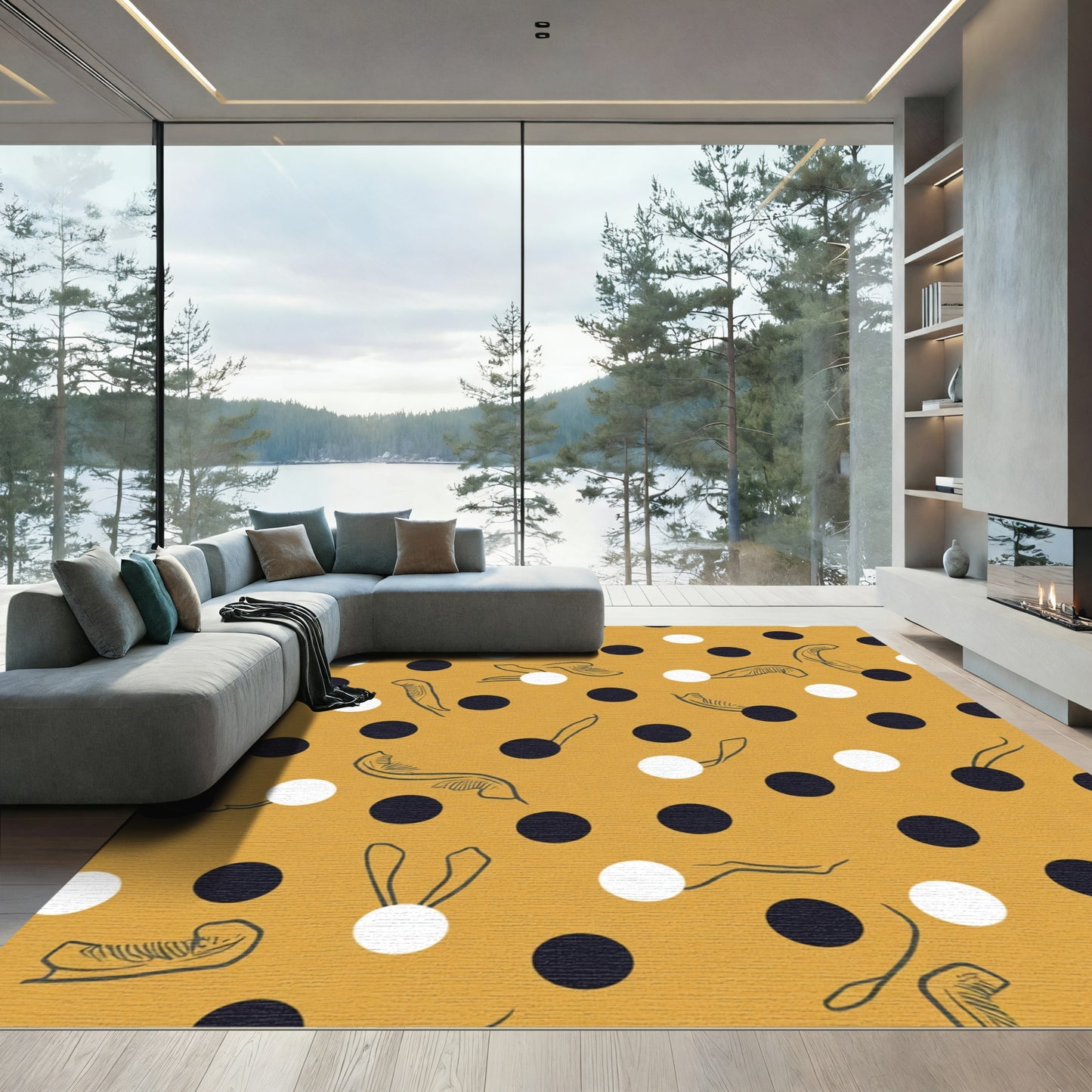 Ochre Polka Dot Botanical Sketch Rug