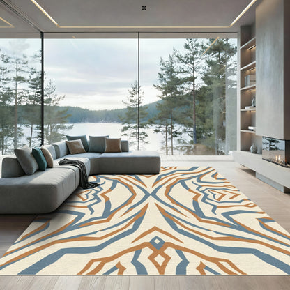 Abstract Blue Tan Zebra Stripes Rug