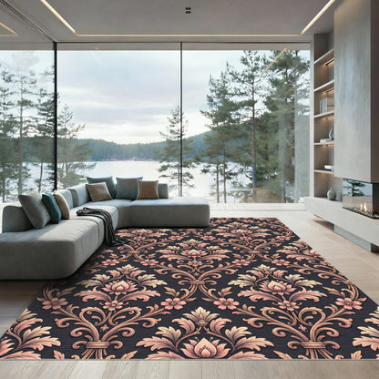 Elegant Pink Floral Acanthus Scroll Rug
