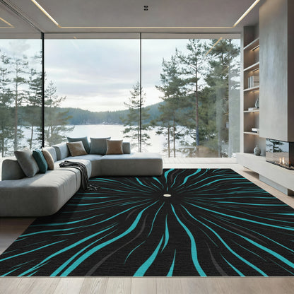 Abstract Teal Starburst Radiating Lines Rug