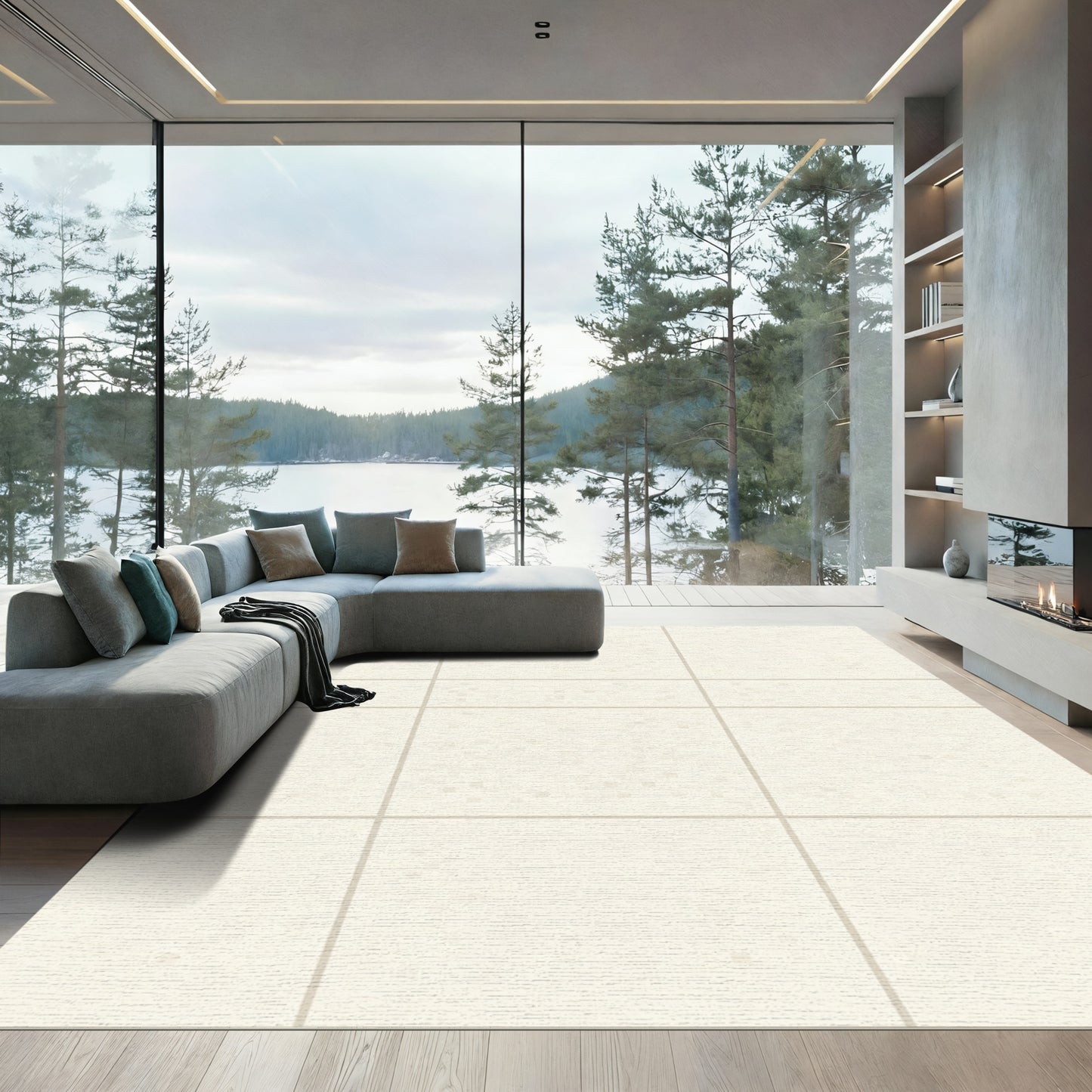 Neutral Textured Grid Squares Rug
