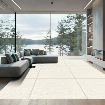 Neutral Textured Grid Squares Rug