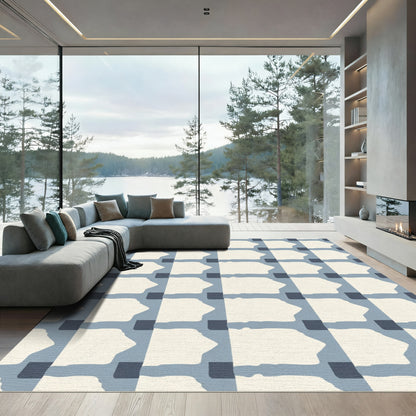 Abstract Blue White Geometric Block Rug
