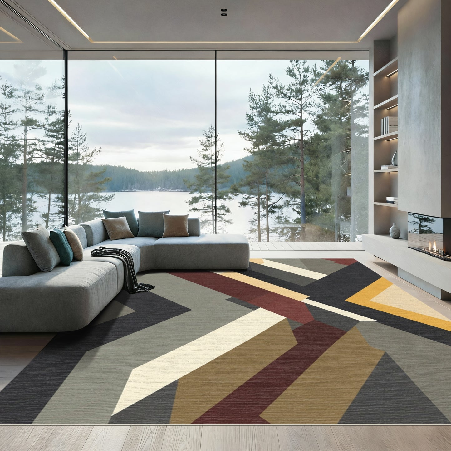 Geometric Abstract Wood Tone Rug