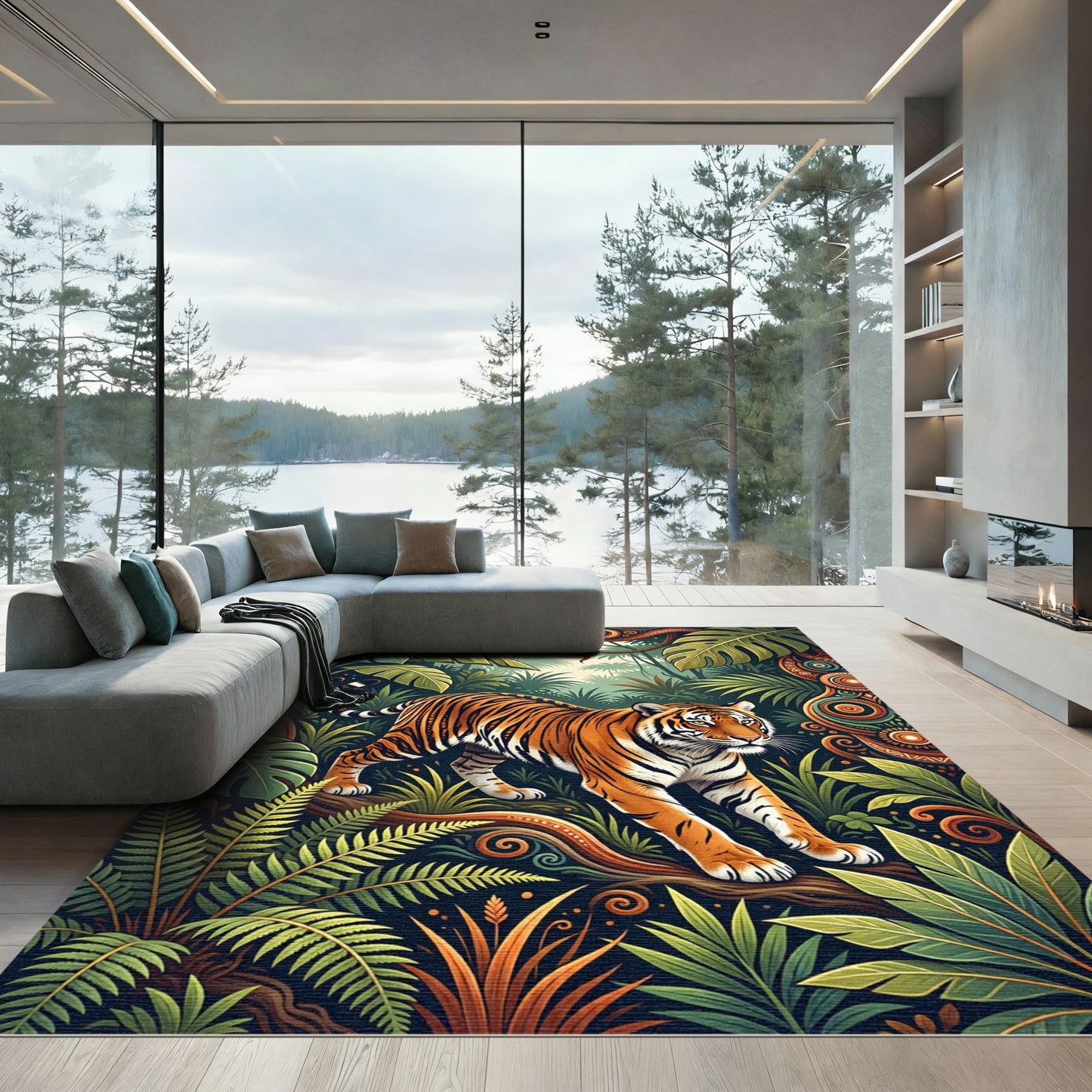 Lush Orange Tiger Tropical Forest Rug