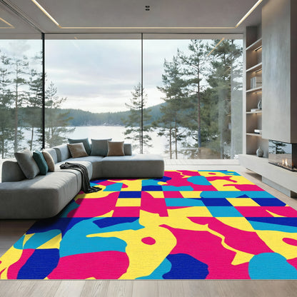 Modern Yellow Blue Pink Abstract Shapes Rug