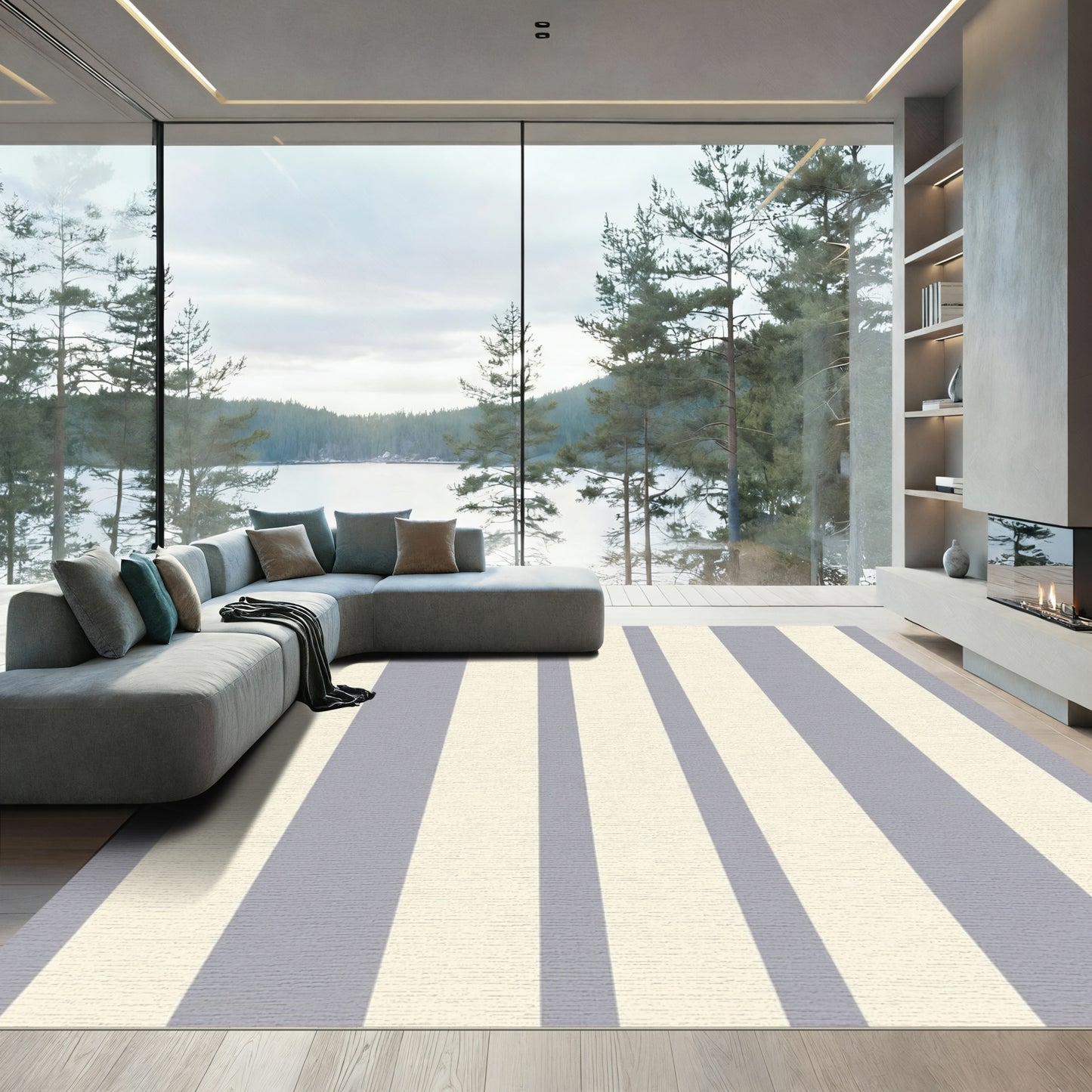 Classic Gray Ivory Vertical Stripe Rug