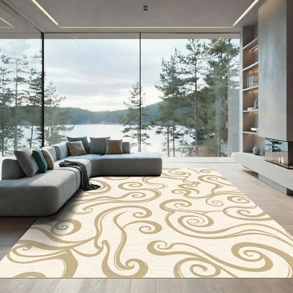 Gold Swirls Light Cream Background Rug