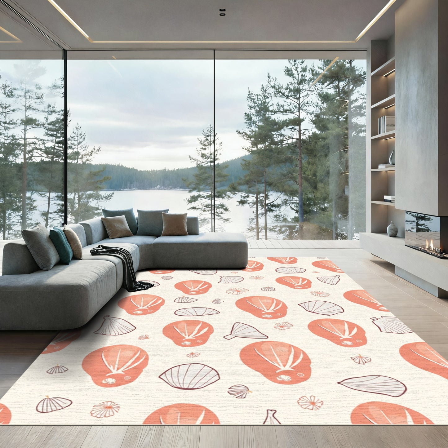 Coral Shells Scattered Beach Pattern Rug