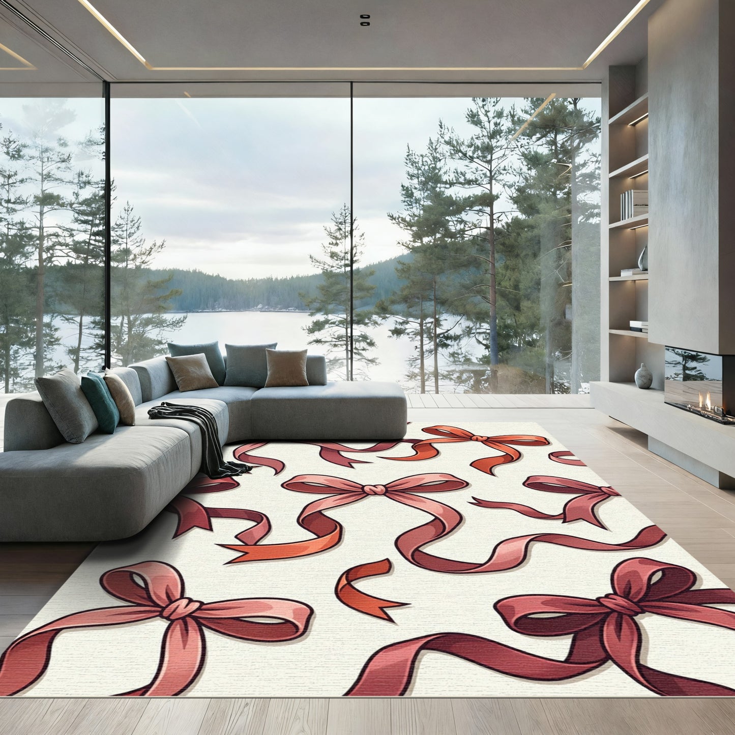 Elegant Blush Ribbon Bow Illustration Rug
