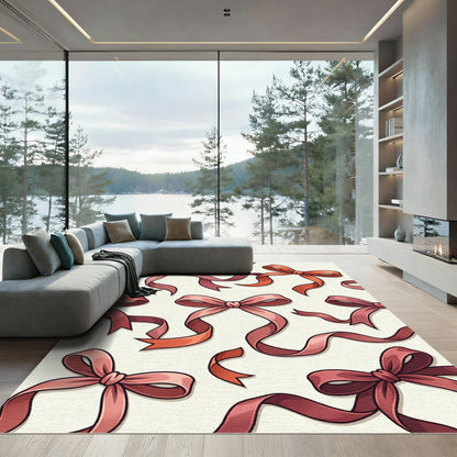 Elegant Blush Ribbon Bow Illustration Rug