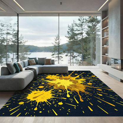 Vibrant Yellow Splatter Abstract Art Rug