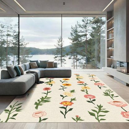 Coral Yellow Floral Bouquet Composition Rug