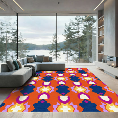 Vibrant Orange Abstract Geometric Medallion Rug