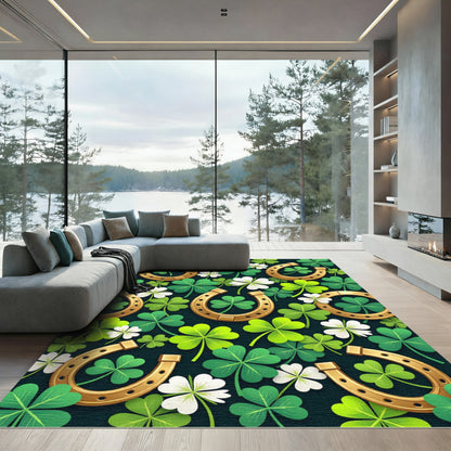 Golden Horseshoe and Clover Leaf Folk Rug