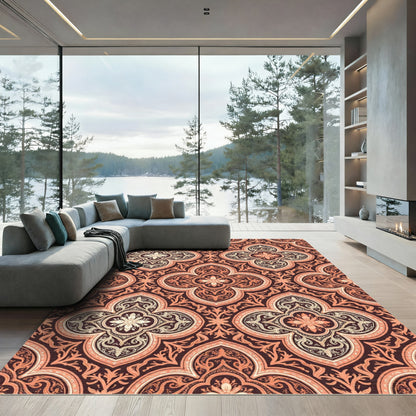 Coral Quatrefoil Floral Medina Rug