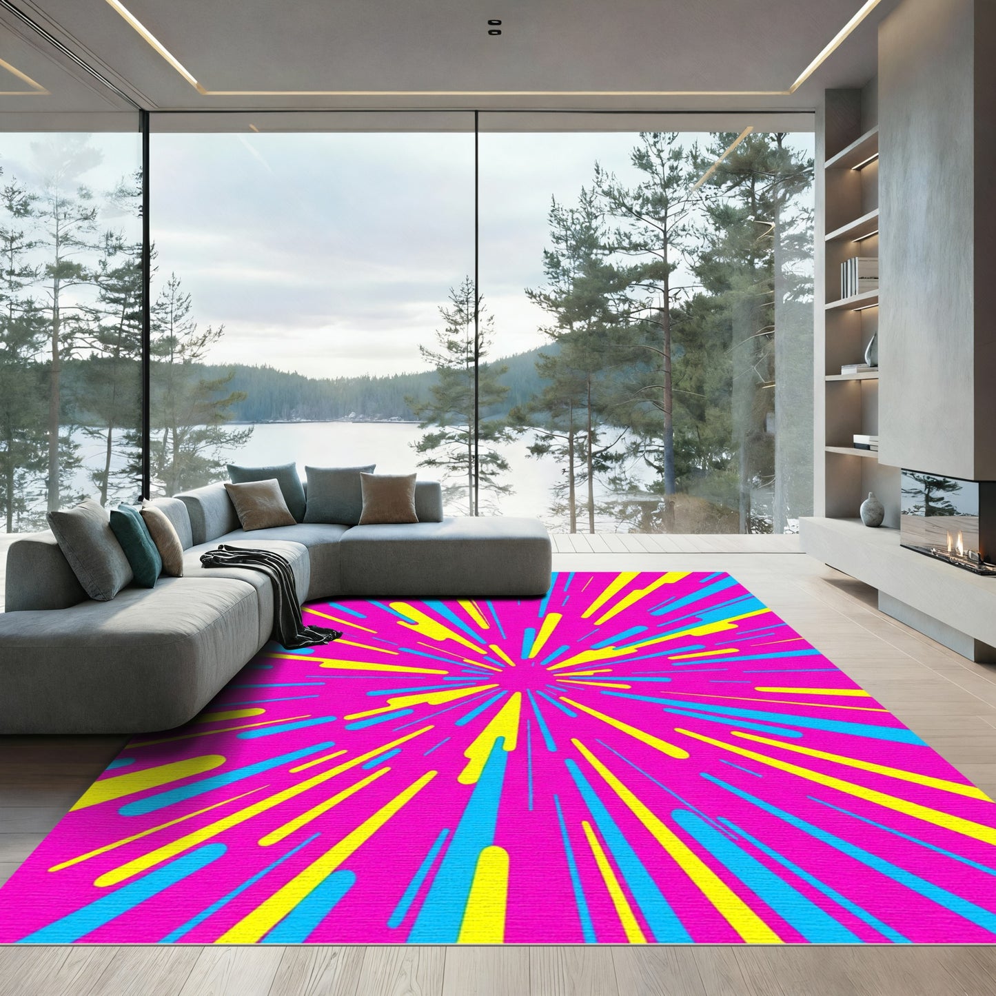 Vibrant Pink Burst Lines Rug