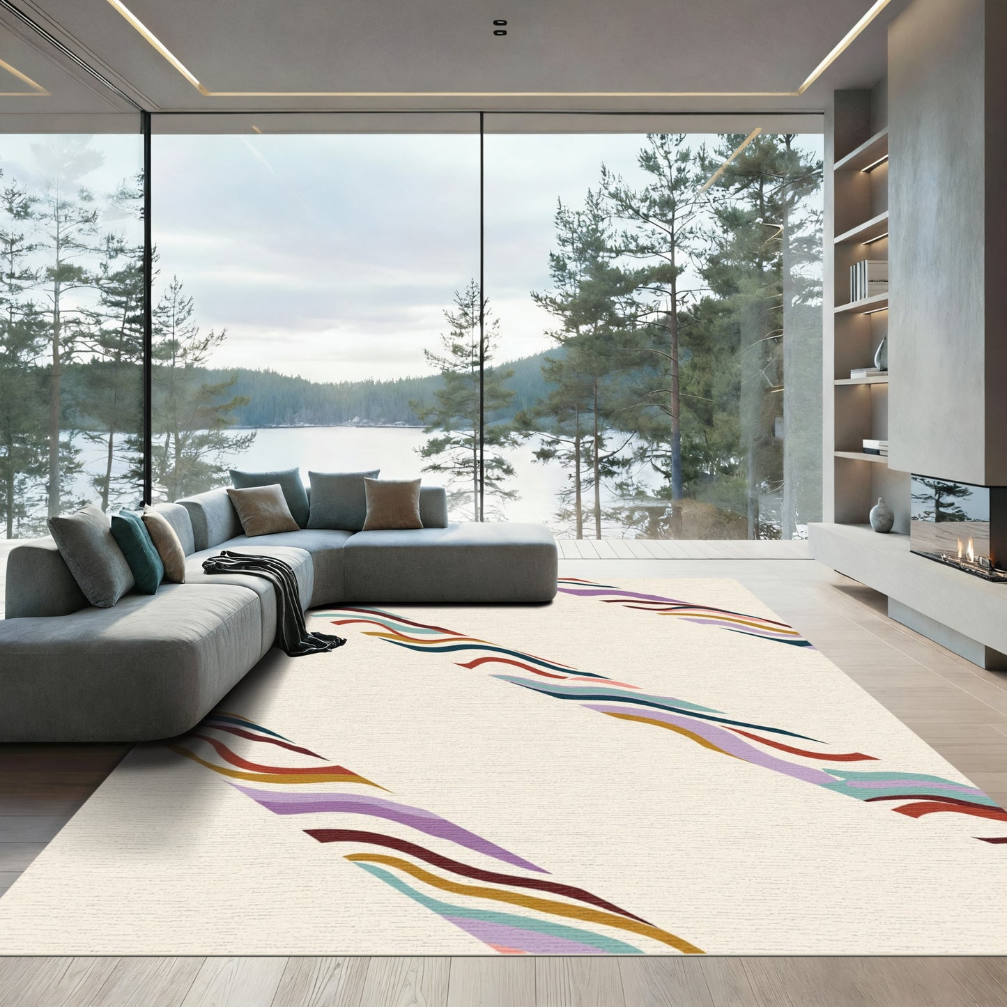 Abstract Wavy Stripe Ribbon Composition Rug