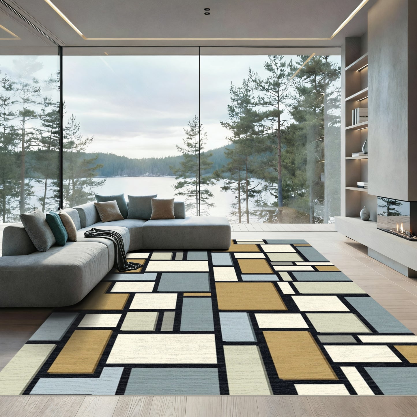 Abstract Geometric Composition Rectangles Rug