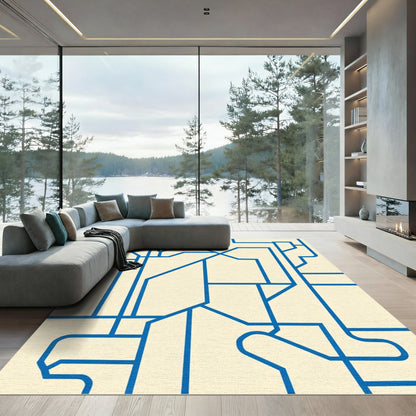 Abstract Blue Geometric Maze Rug