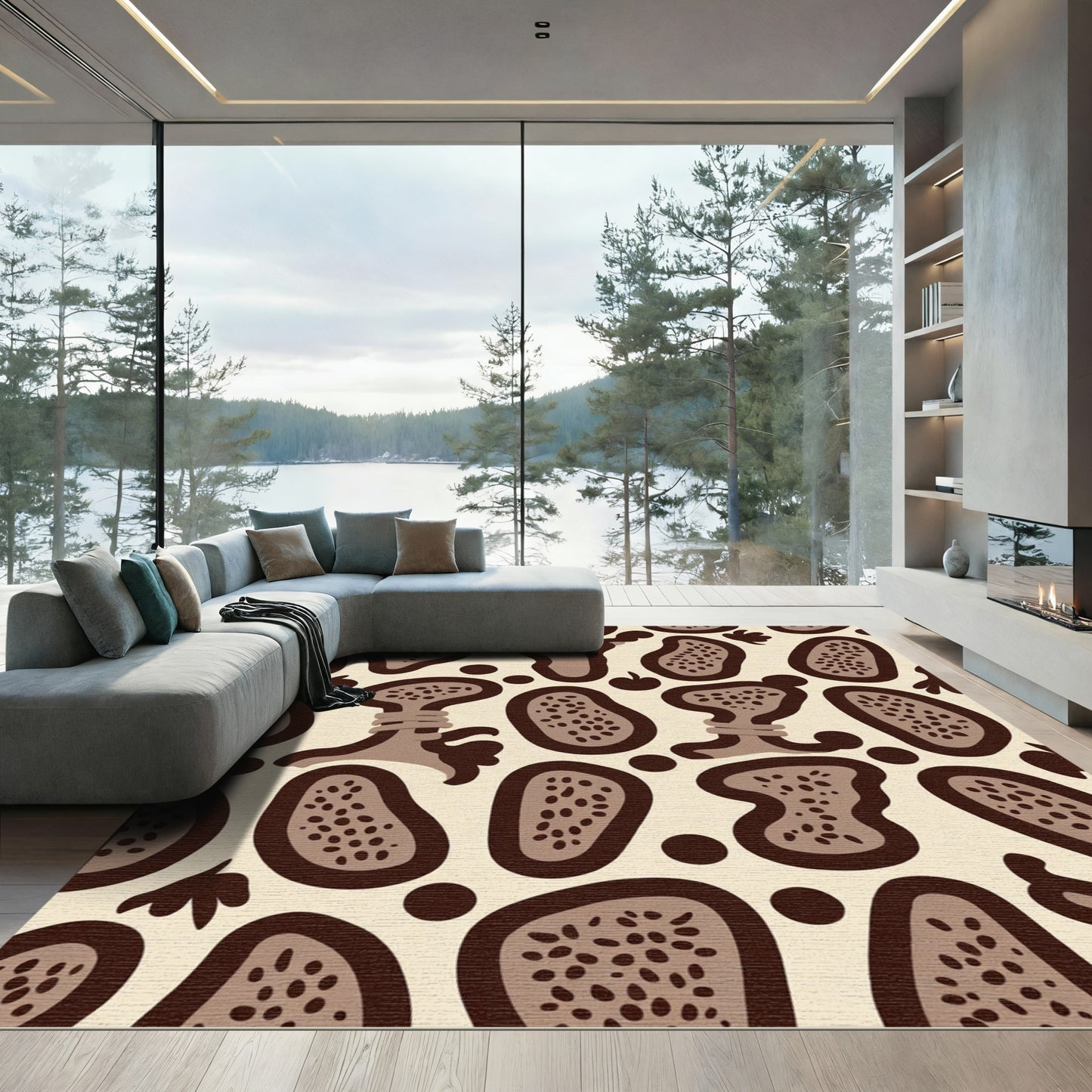 Brown Organic Abstract Shapes Rug