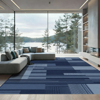 Deep Blue Abstract Geometric Stripe Rug