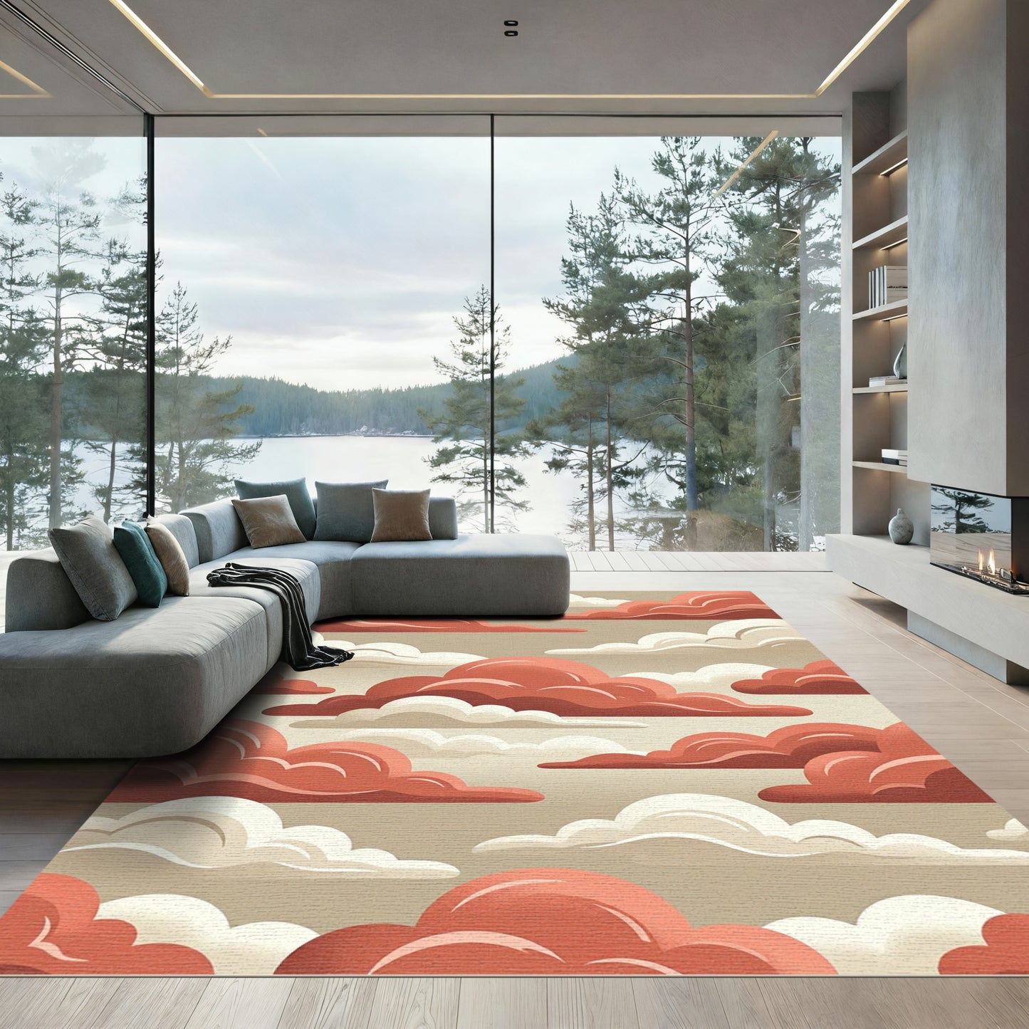Earthy Coral and Cream Cloudscape Rug