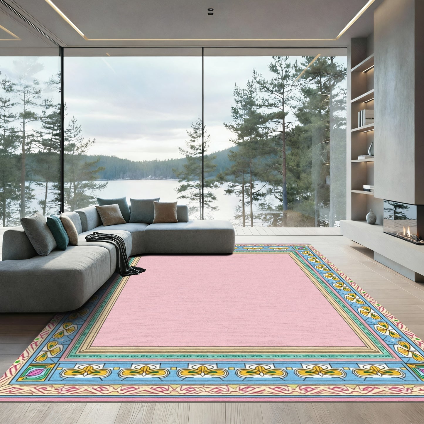 Pastel Pink Butterfly Border Rug