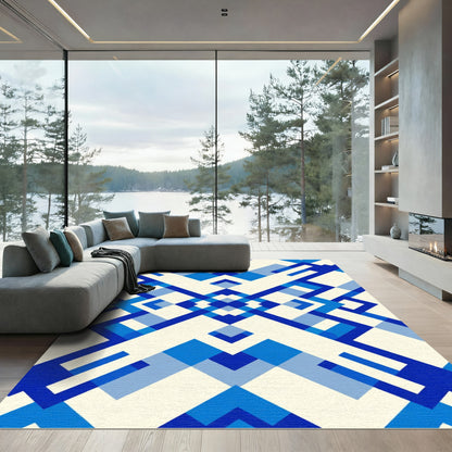 Bold Blue Geometric Abstract Composition Rug