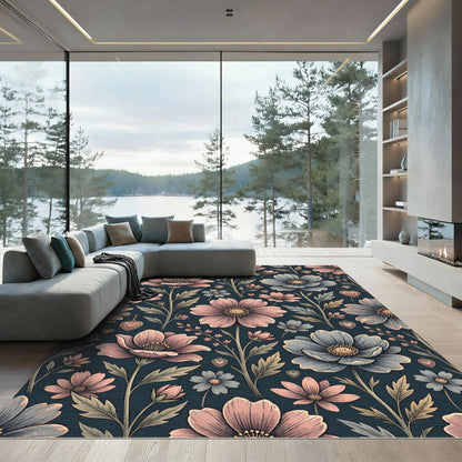 Vintage Romantic Floral Heart Garden Rug