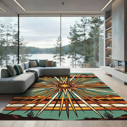 Southwestern Desert Sunburst Geometric Art Rug