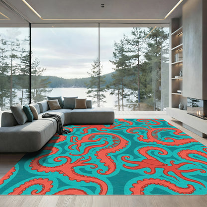 Coral Octopus Tentacles Teal Rug