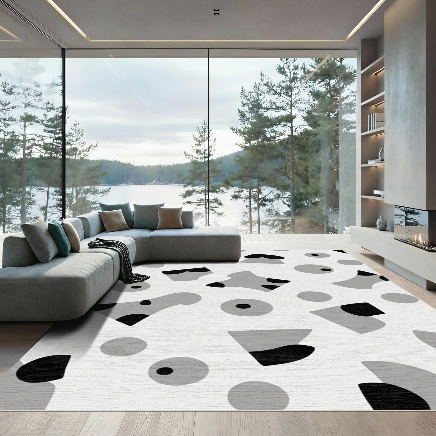 Monochromatic Abstract Scatter Shape Rug