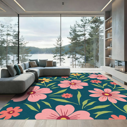 Pink Yellow Coral Floral Arrangement Rug