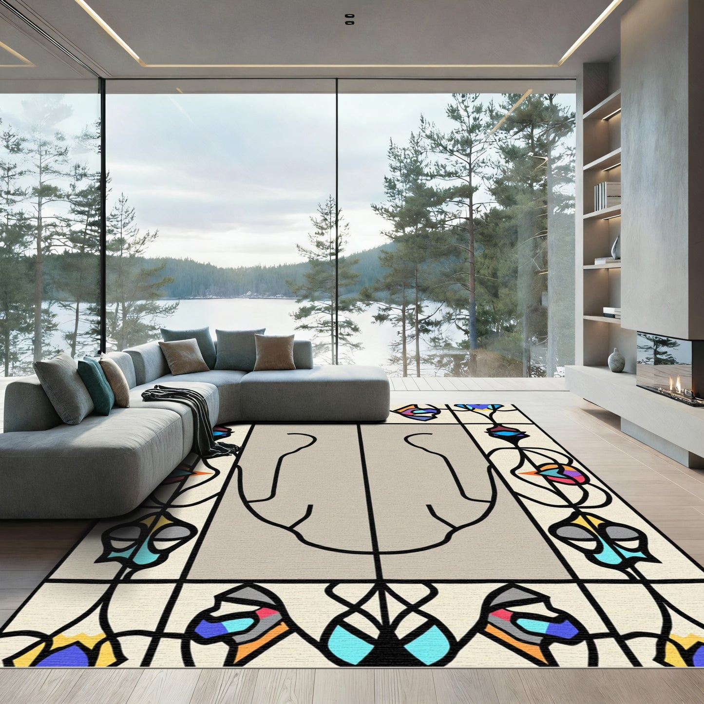 Art Nouveau Colorful Abstract Swirl Rug
