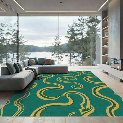 Teal Gold Flowing Swirl Rug