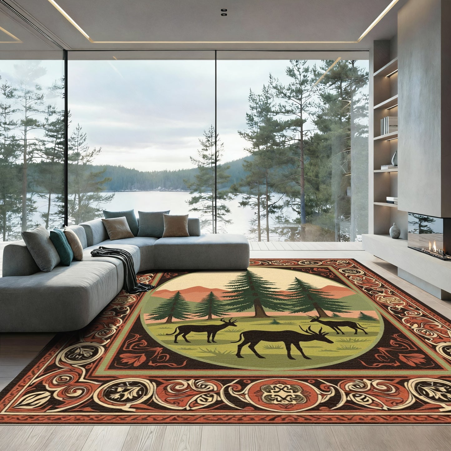Rustic Forest Deer Woodland Vista Rug